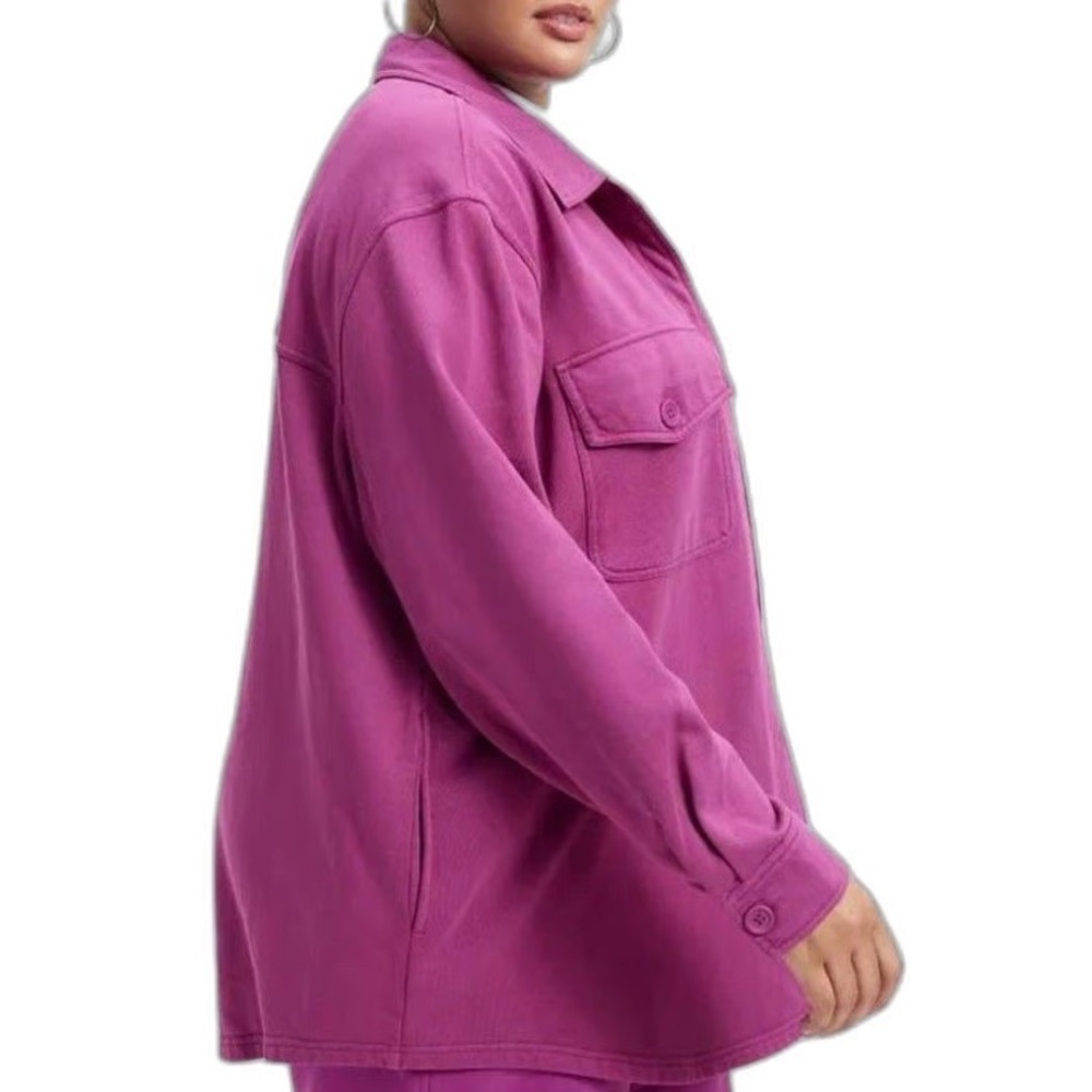 Good American Cotton Fleece Shirt Jacket Pop Thistle Fuchsia Women’s Size XL
